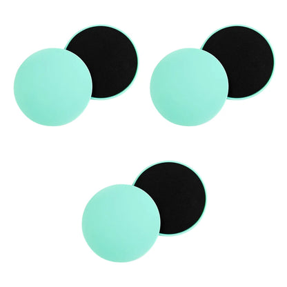 A set of dual-sided gliding discs in green colors being used for fitness exercises on a floor, with the text '2-10PCS' indicating the quantity available.