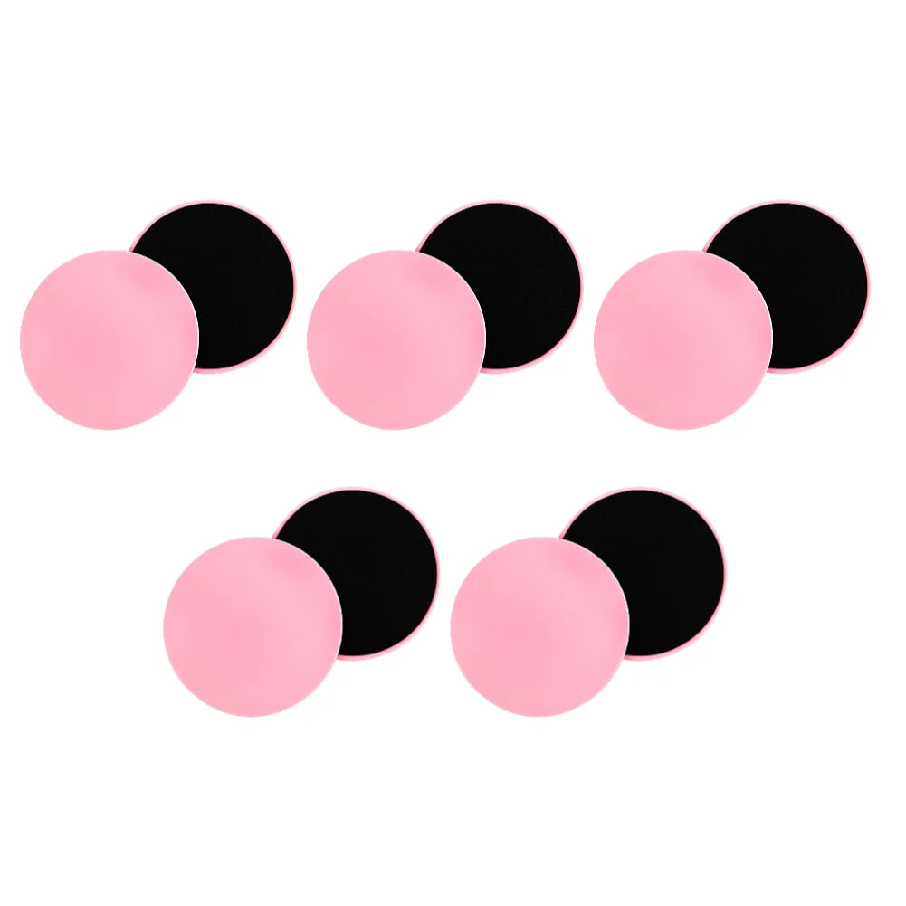 A set of dual-sided gliding discs in pink colors being used for fitness exercises on a floor, with the text '2-10PCS' indicating the quantity available.