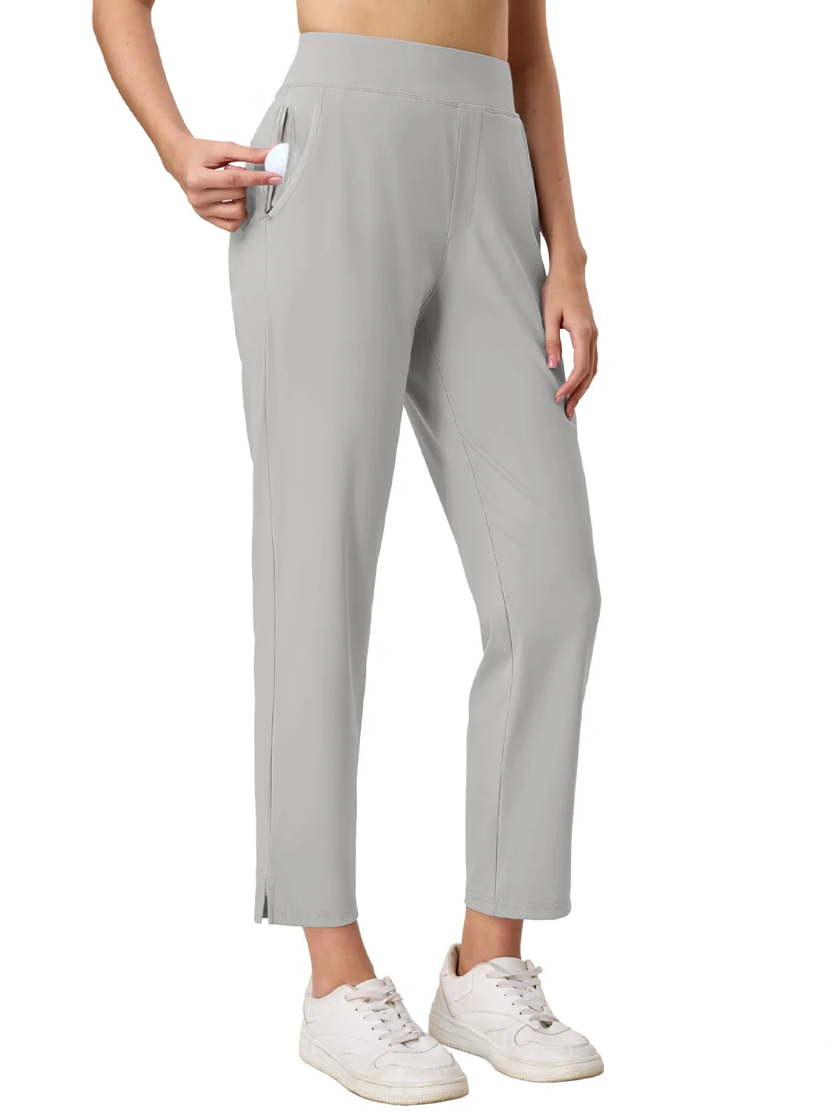 Durable nylon-spandex pants featuring five pockets and elastic waistband for ease