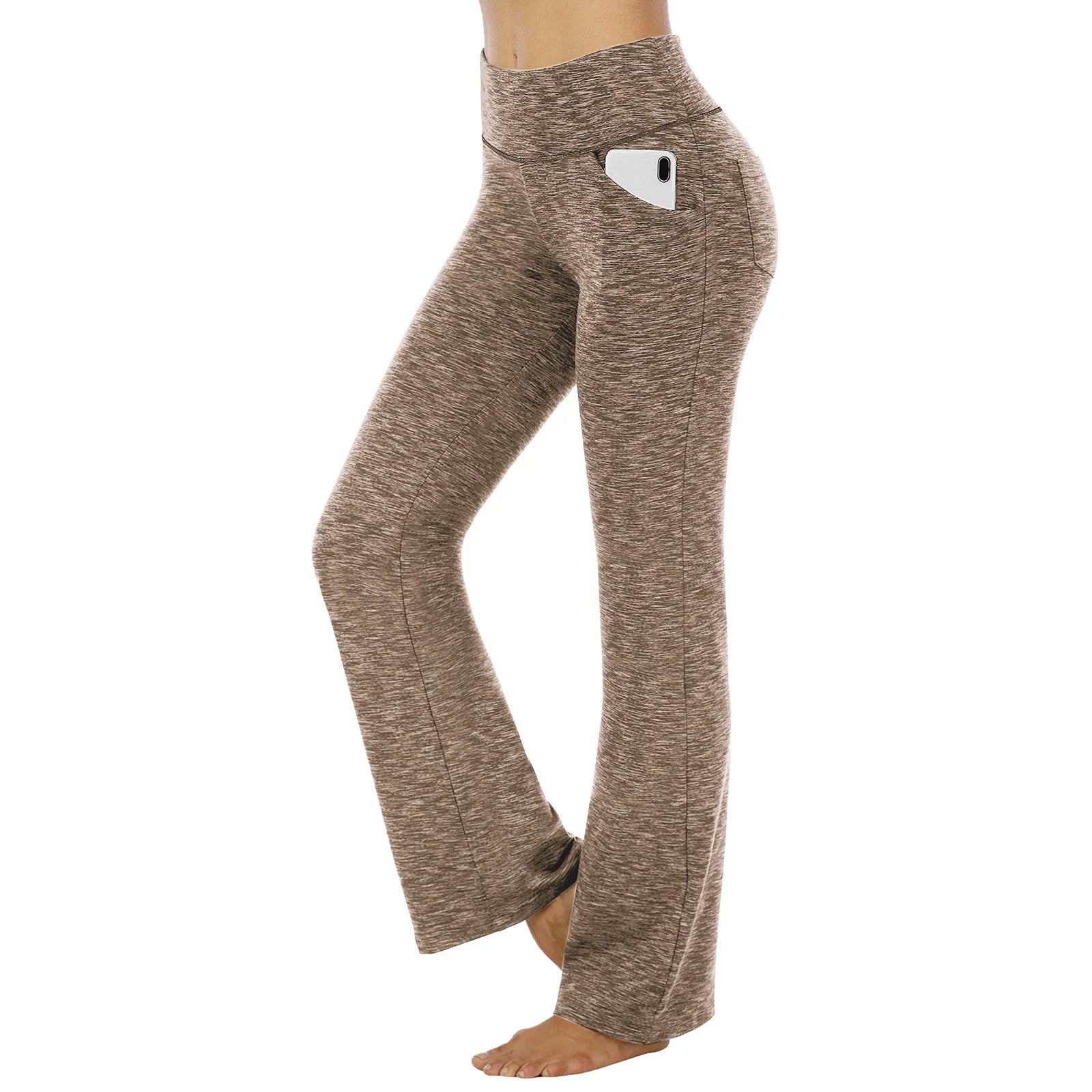 Elastic waistband flare pants made from polyester and spandex blend