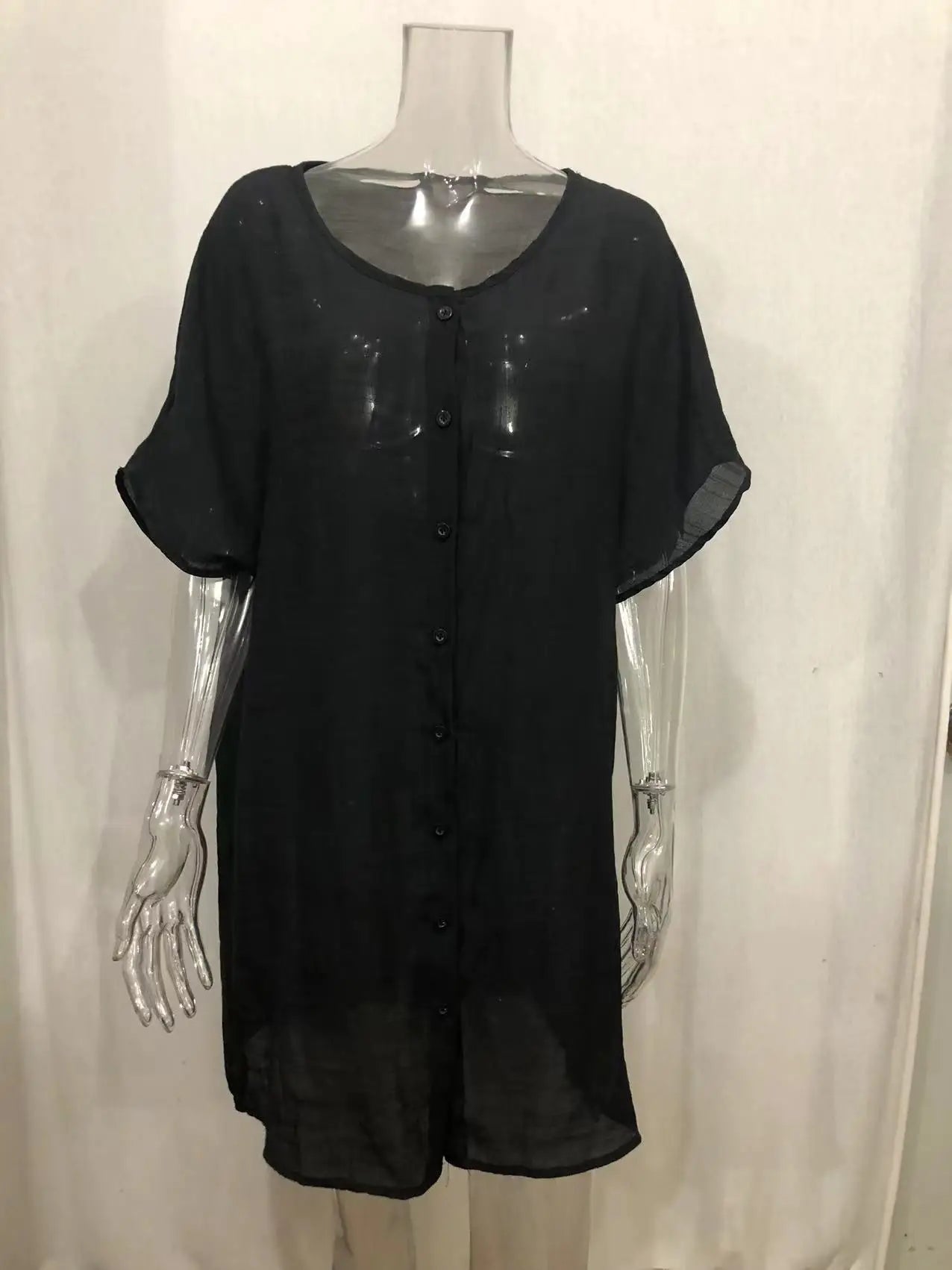 Feminine and functional summer blouse with solid blue color, crafted for comfort, stretch, and timeless appeal.