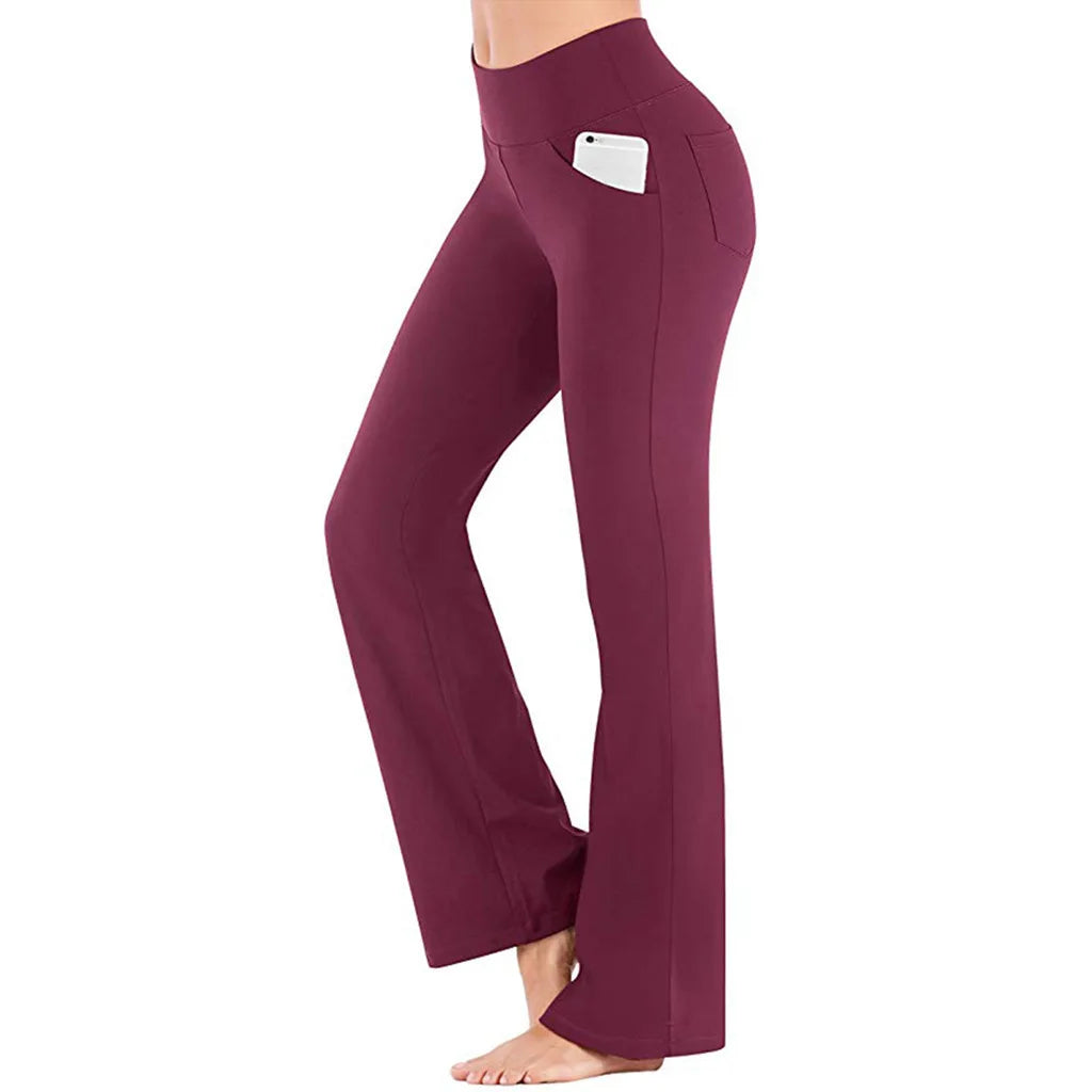 Flared yoga pants with high-rise waist and soft blended fabric