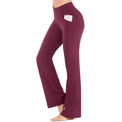 Flared yoga pants with high-rise waist and soft blended fabric