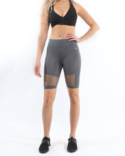 Seamless grey high-waist workout shorts

