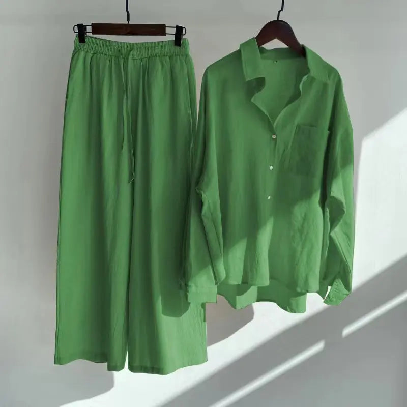 set of retro oversized cotton-linen shirt and pants