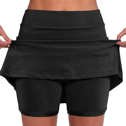 High-waist yoga shorts in solid black with elastic waistband, slim fit, and breathable cotton-polyester fabric.