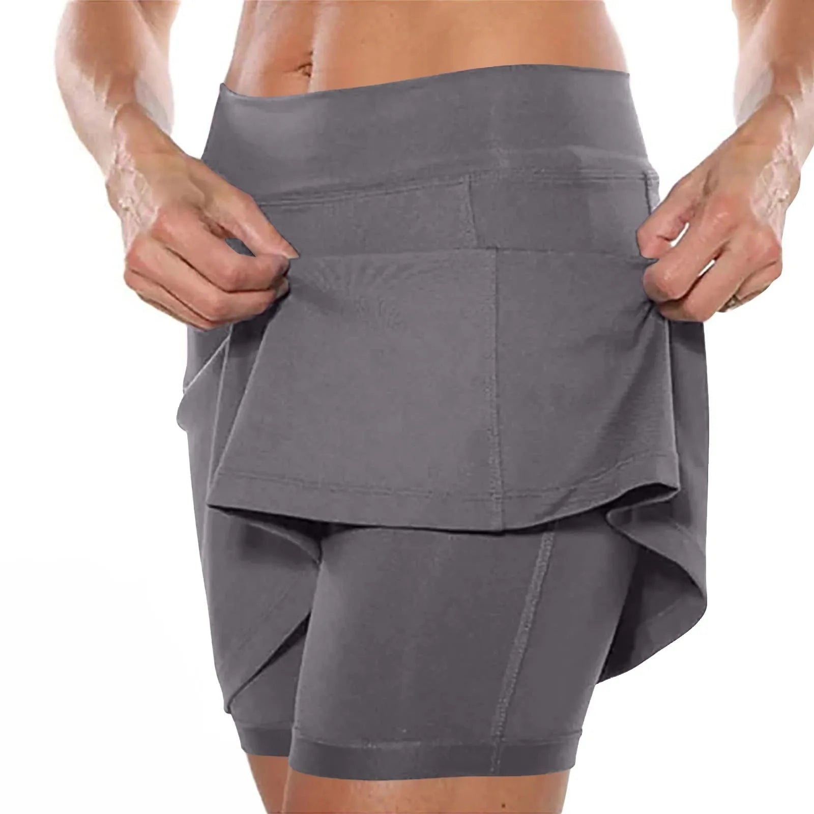 High-rise workout shorts in solid color with snug elastic waist and flexible fit for active movement.