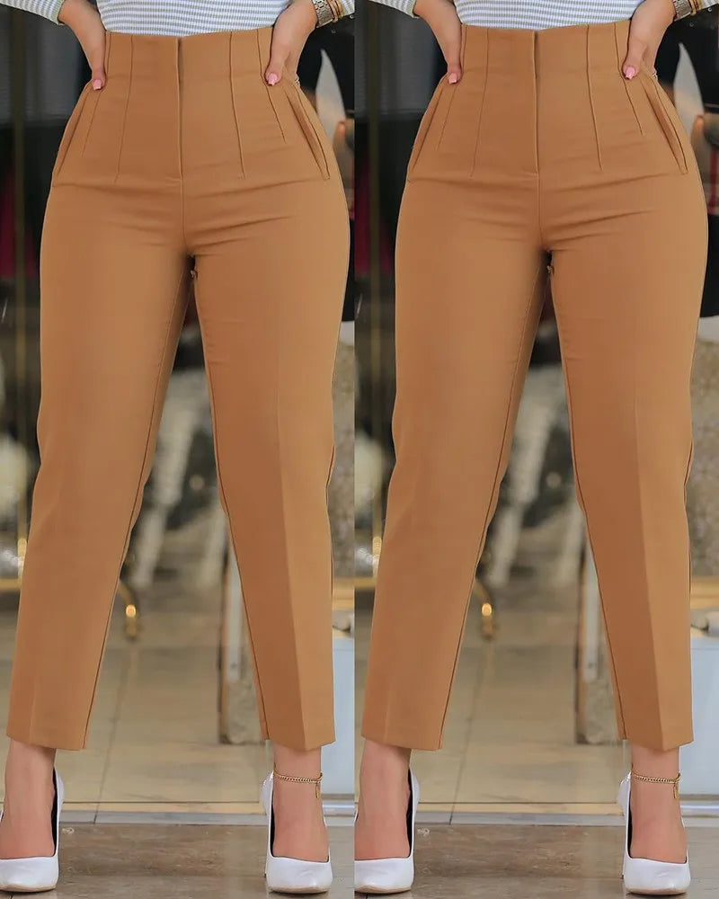 Sophisticated office trousers with high waist design, zipper fly, and ankle-length cut in cotton polyester blend