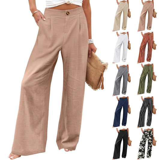 Relaxed high-waist striped trousers with wide legs and pleated front