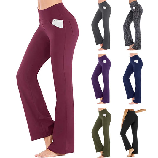 High waist slim casual yoga pants with flare leg and elastic waistband