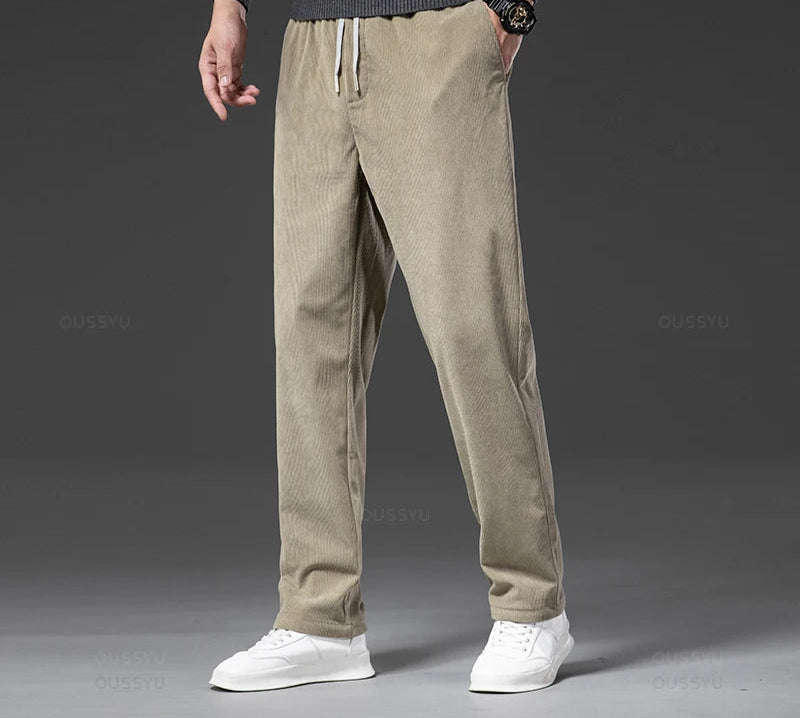 Straight cut men’s pants with comfortable elastic waist and sashes