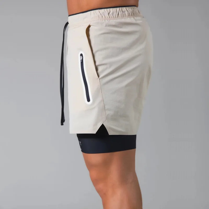 Comfortable men’s quick-dry double-layer shorts with adjustable drawstring waist