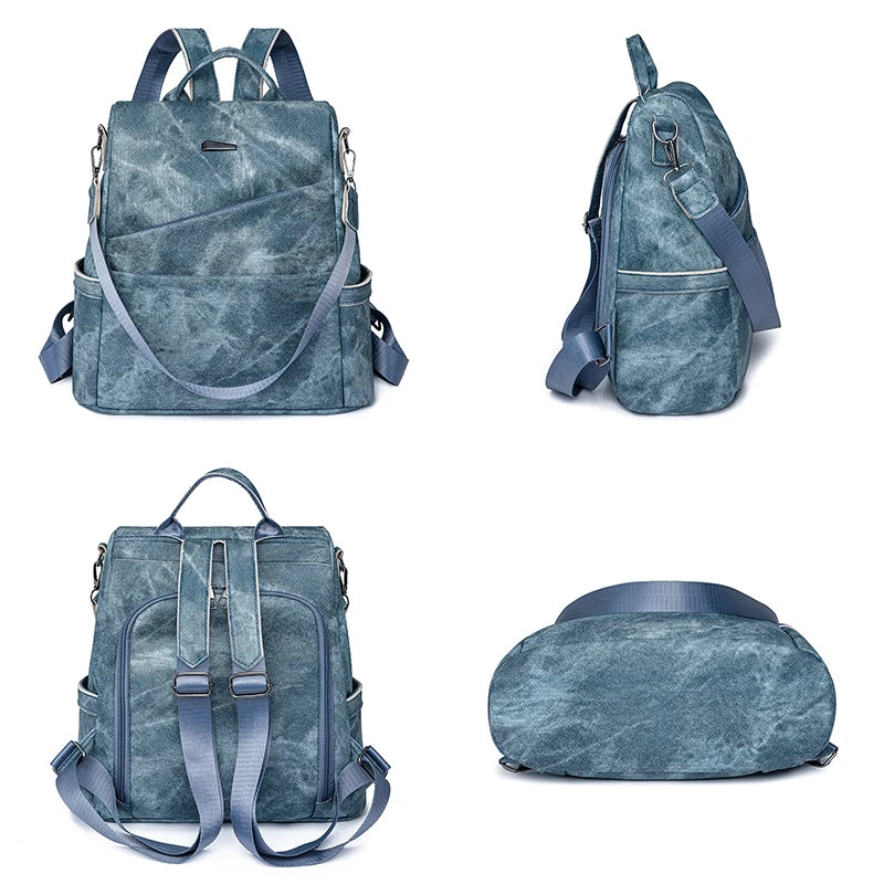 Modern Leather backpacks for women, casual. design with a practical interior in different view