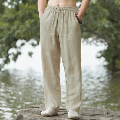 Relaxed fit summer pants for seniors styled with casual sandals