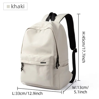 A white lightweight waterproof sports travel backpack with a front pocket and side straps.