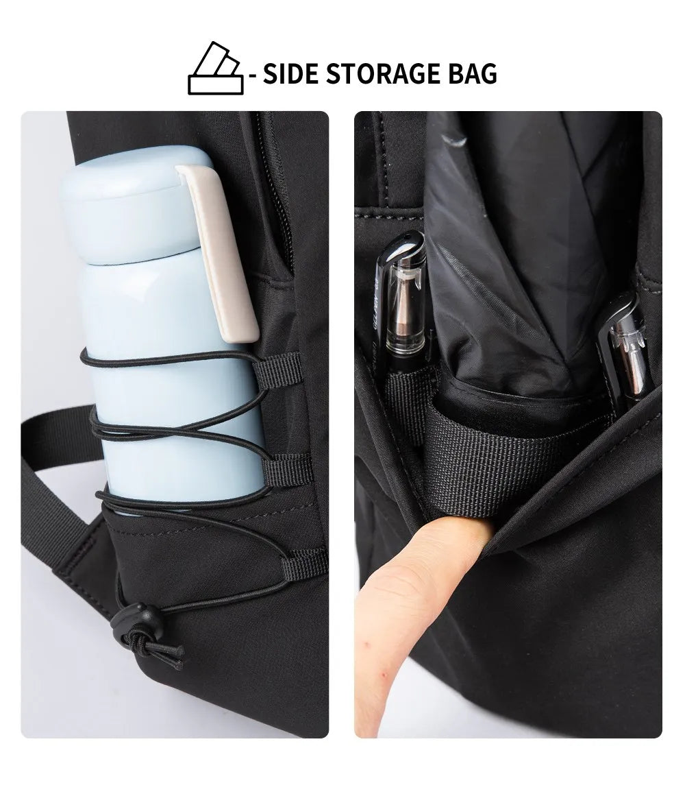 Stylish black and white ideal for daily use with side storage