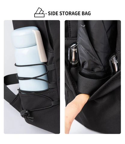 Stylish black and white ideal for daily use with side storage