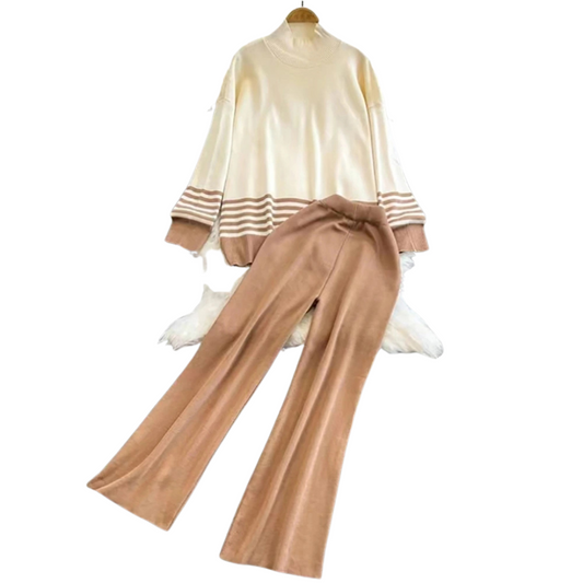 Loose Knitted Top and Wide Leg Pants in soft cotton blend, ideal for active seniors seeking comfort and style.
