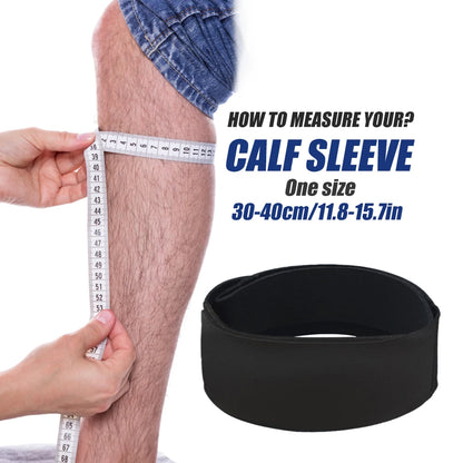 Measurement guide for a calf sleeve with a black sleeve on a white background