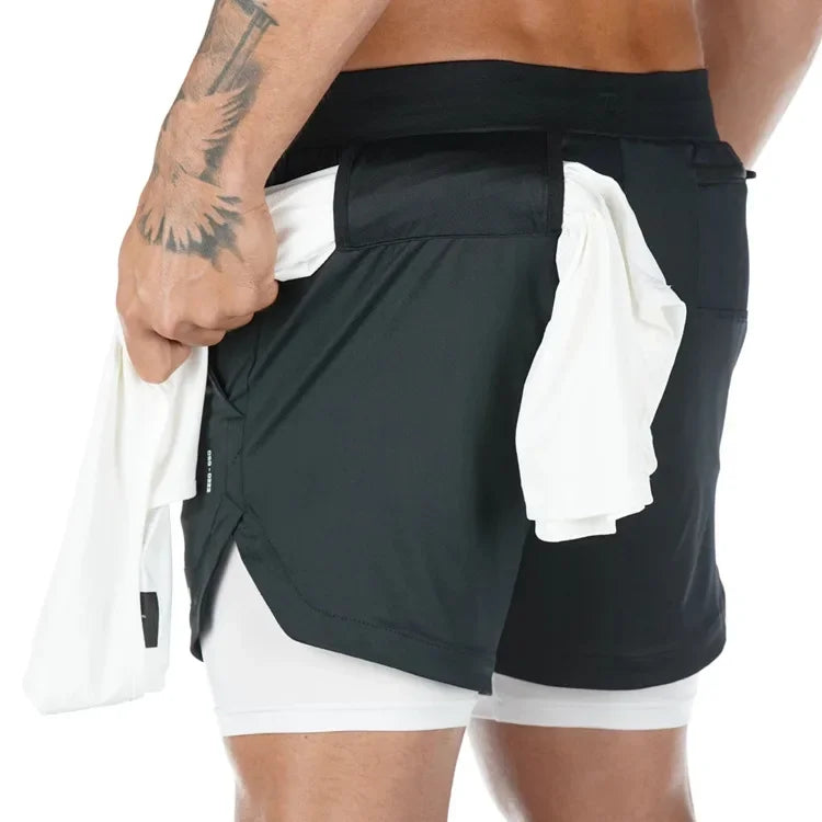 Men's Quick-Dry 2-in-1 Running Shorts with breathable fabric for intense training.