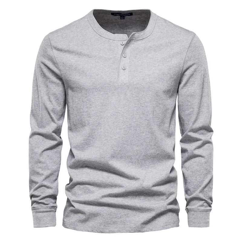 Stay comfortable with the Men’s Long Sleeve Henley Cotton T-Shirt, made of soft, breathable cotton for everyday wear in flower gray
