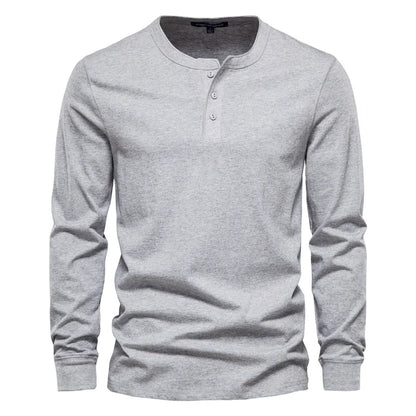 Stay comfortable with the Men’s Long Sleeve Henley Cotton T-Shirt, made of soft, breathable cotton for everyday wear in flower gray
