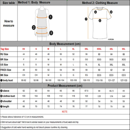 Mens Long Sleeve cotton size chart