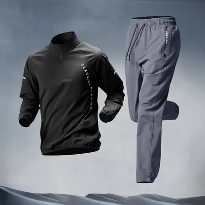 Men’s quick-dry running tracksuit with full-zip jacket and drawstring pants for active lifestyles