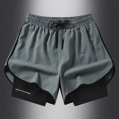 Quick-dry men's double-layer sports shorts with breathable fabric