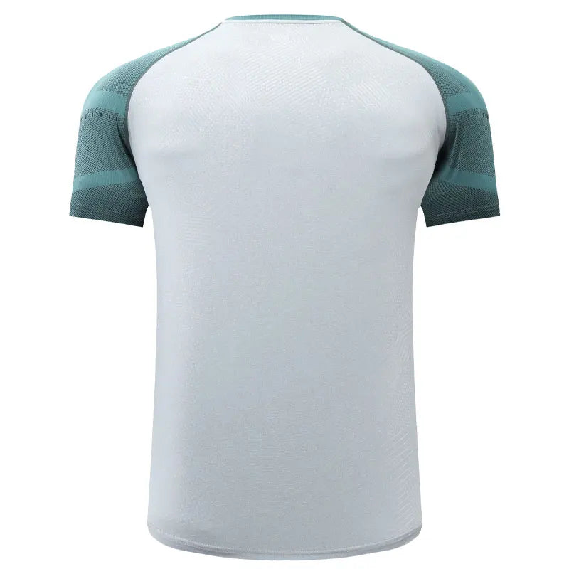 Lightweight breathable workout shirt with O-neck collar and flexible fit