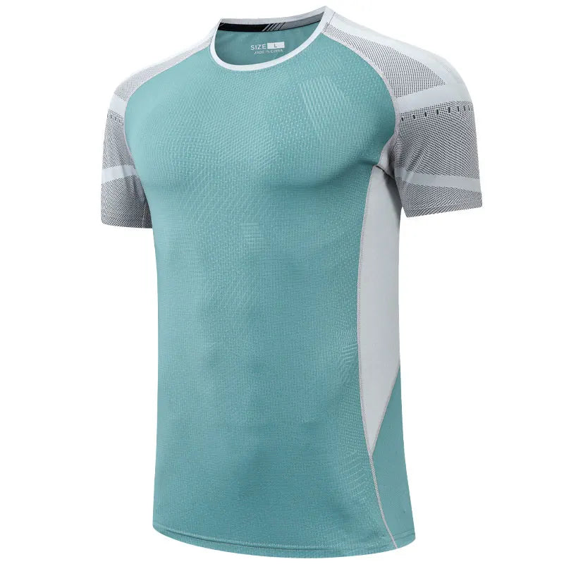 Men’s lightweight mesh workout tee with raglan sleeves and colorblock design