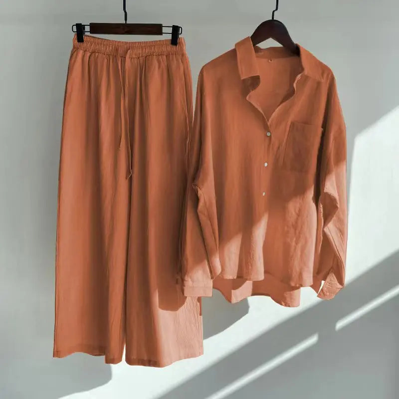 set of retro oversized cotton-linen shirt and pants