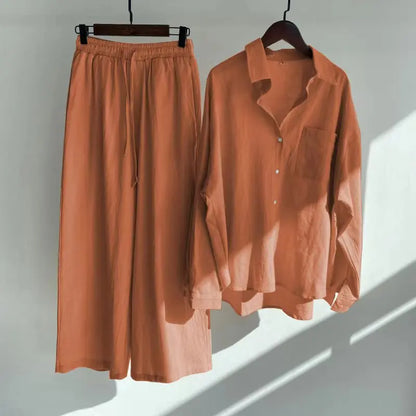 set of retro oversized cotton-linen shirt and pants