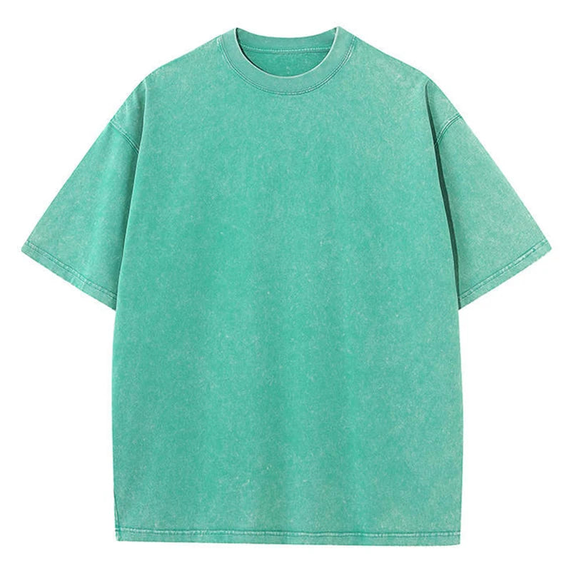 An oversized black cotton vintage casual t-shirt with short sleeves and a round neckline.