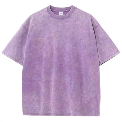 An oversized black cotton vintage casual t-shirt with short sleeves and a round neckline.