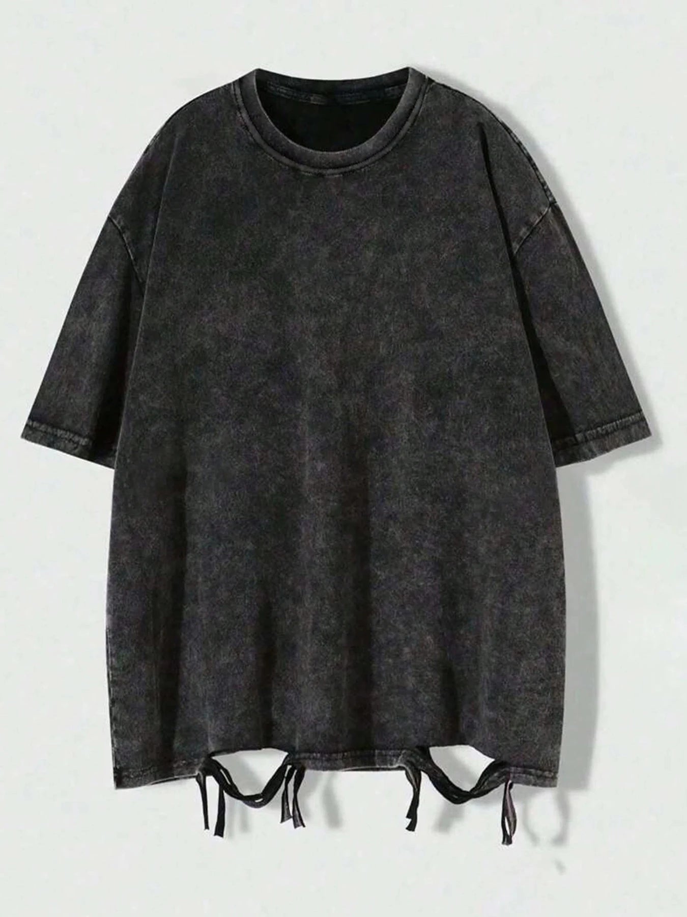 An oversized black cotton vintage casual t-shirt with short sleeves and a round neckline.