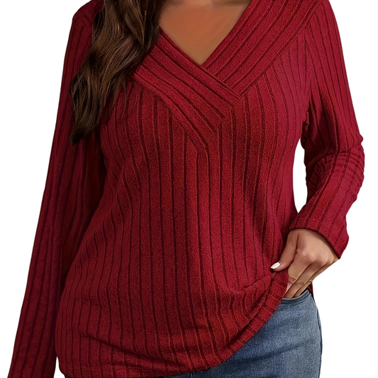 Plus size elegant long-sleeve t-shirt in solid color with a relaxed fit, perfect for active seniors.