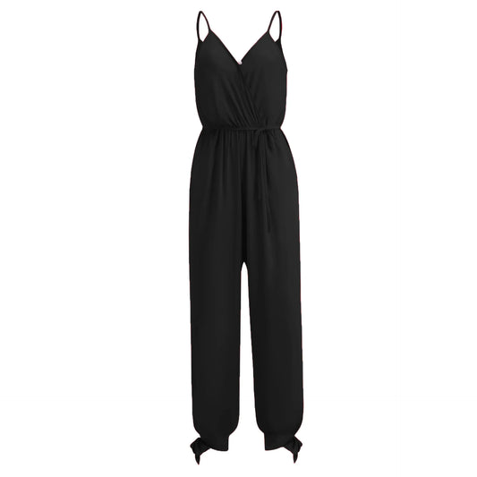 Elegant printed jumpsuit with lace-up back for senior women

