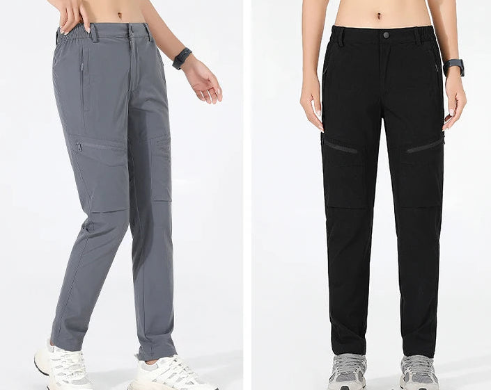 Breathable women's outdoor pants featuring quick-drying nylon material and flexible stretch fabric for hiking adventures