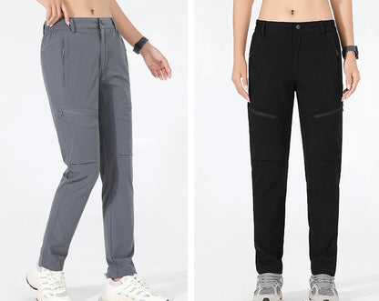 Breathable women's outdoor pants featuring quick-drying nylon material and flexible stretch fabric for hiking adventures