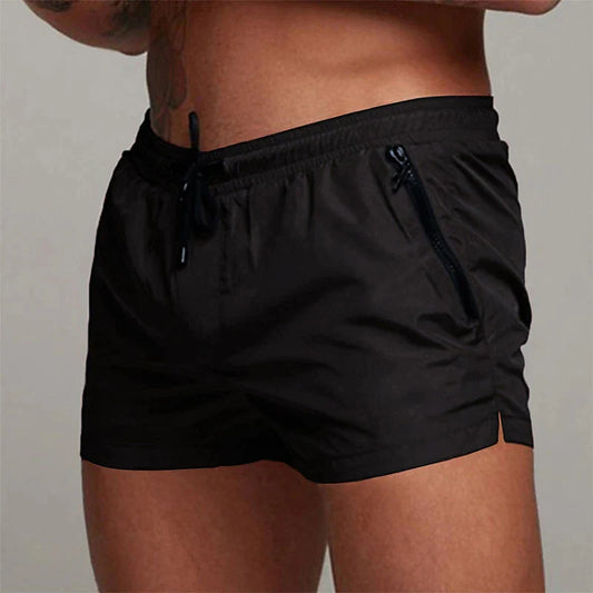 Quick-dry swim trunks with zipper pockets for men