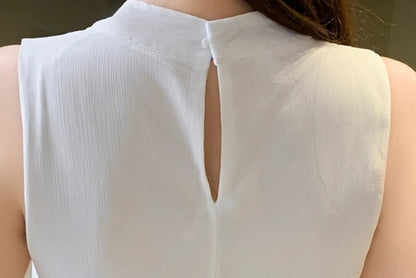 Sleeveless White Chiffon Blouse for Summer