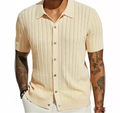 Solid color men’s polo shirt with a breathable, ventilated material for summer.