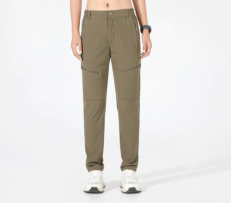 Women's quick dry hiking trousers in high-stretch nylon with moisture-wicking and breathable properties for outdoor use