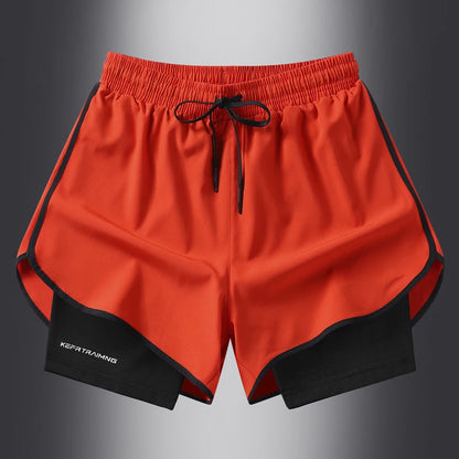 Drawstring waist men's quick-dry sports shorts in blue and black