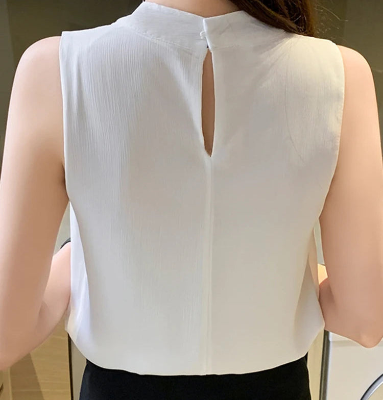 Lightweight sleeveless blouse for mature women, ideal for warm weather and casual outings.