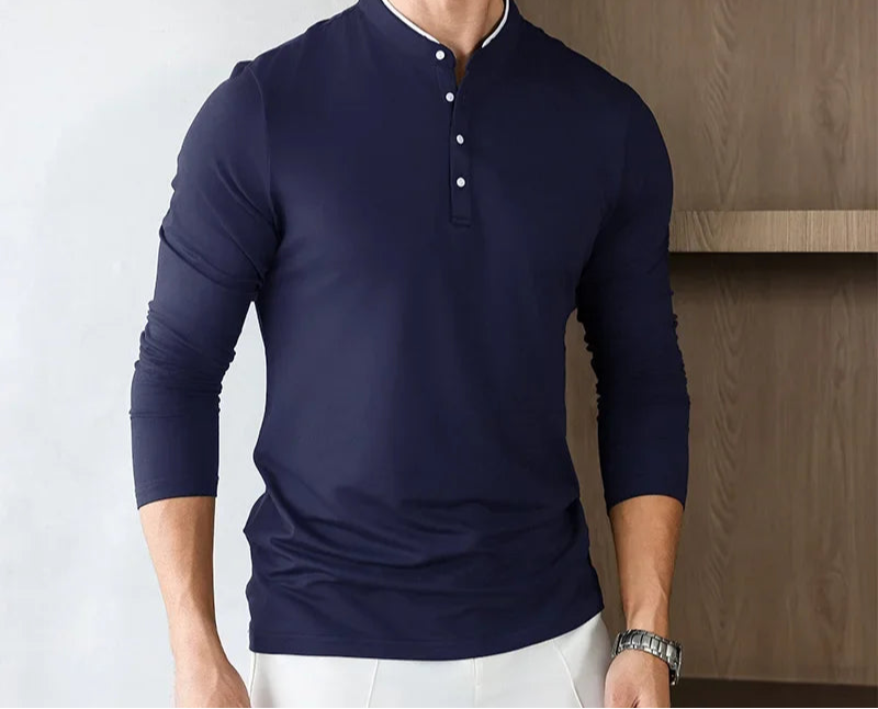 Men’s solid color long sleeve casual T-shirt in breathable knit fabric
