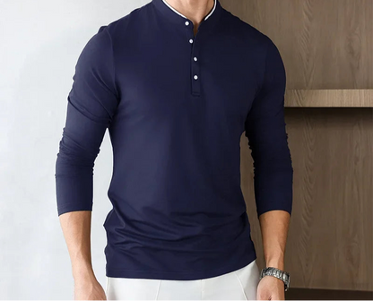 Men’s solid color long sleeve casual T-shirt in breathable knit fabric