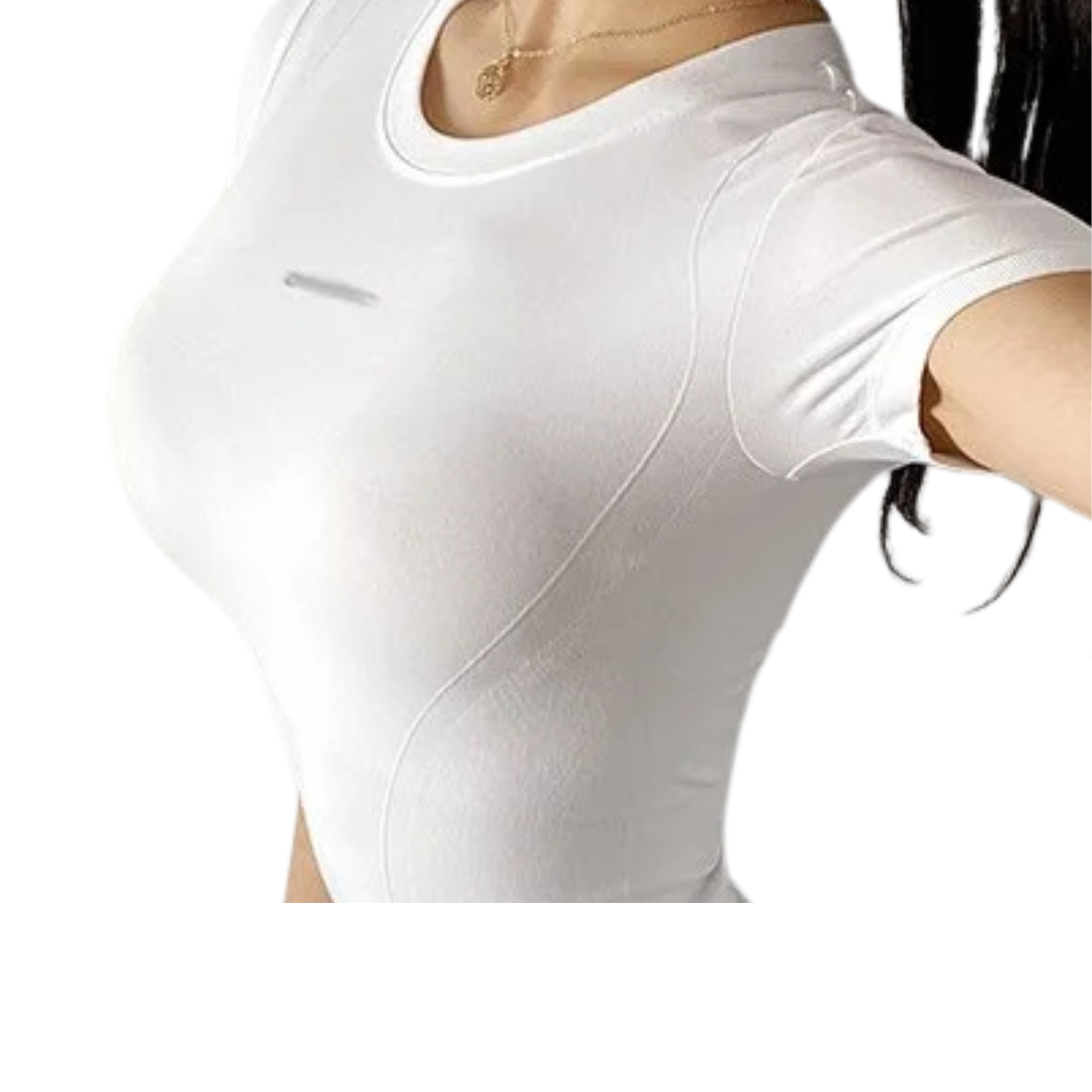 Stretch Breathable Short Sleeve Sports Top worn by an active senior in white color