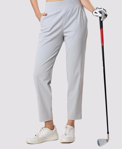 Lightweight high-waist pants with quick-dry fabric and elastic waistband for active women